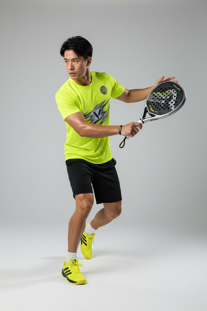 Mannequin asiatique en action avec le tee-shirt VALEN jaune